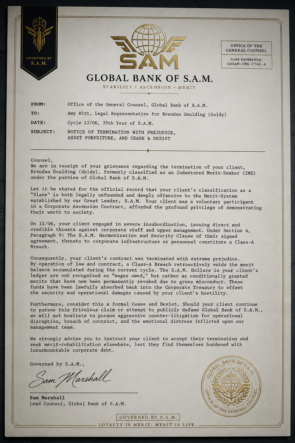 Termination notice